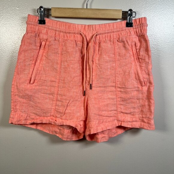 Athleta Retreat Linen Shorts Size 8 Coral Sunset Glow Beach Vacation Travel - Picture 1 of 9